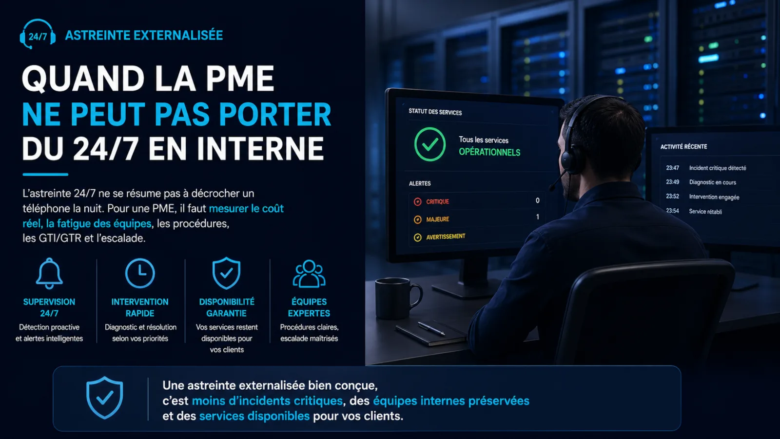 Illustration d'une infrastructure Linux supervisée avec astreinte externalisée