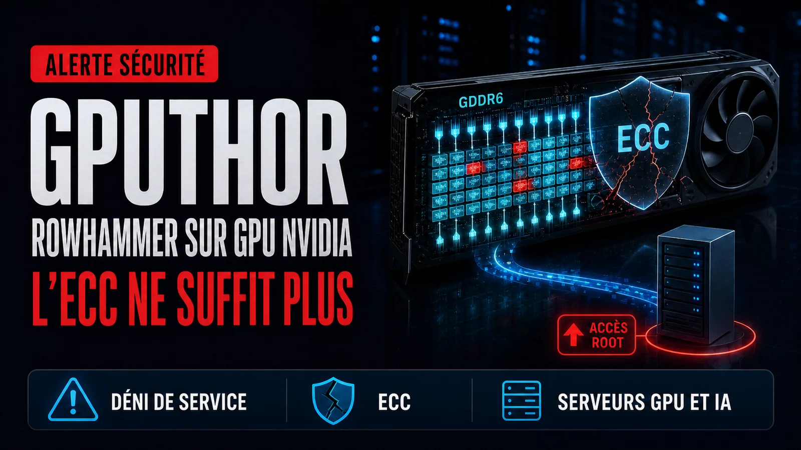 Illustration de GPUThor provoquant des corruptions Rowhammer dans la mémoire GDDR6 d'un GPU malgré la protection ECC