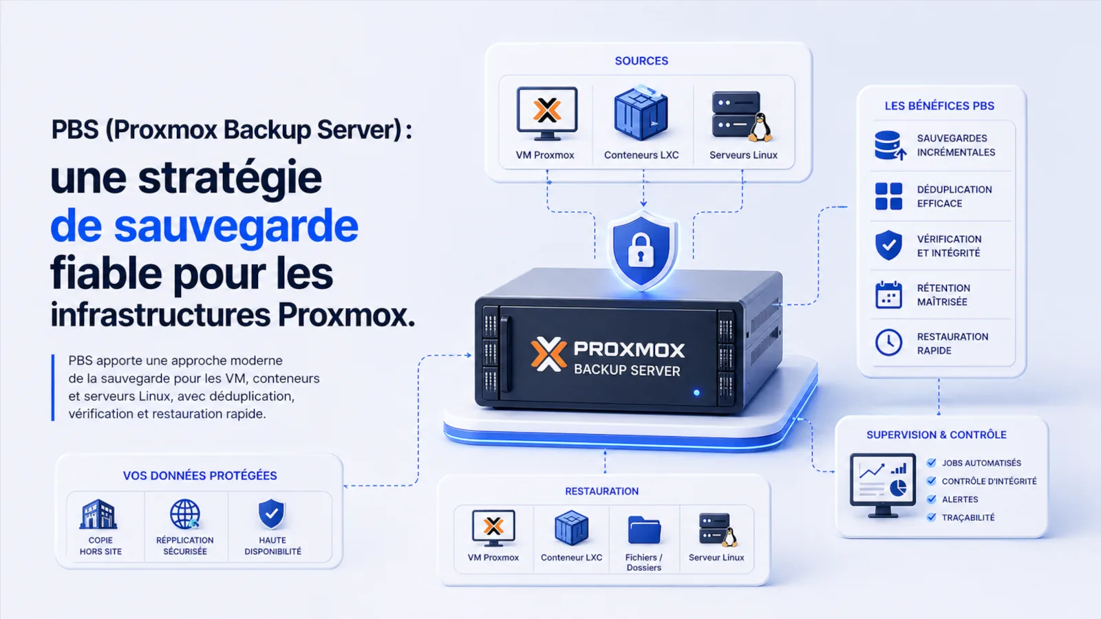 Illustration d'une stratégie de sauvegarde BaaS avec PBS Proxmox Backup Server